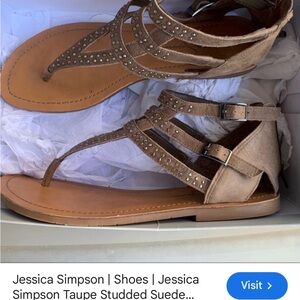 Jessica Simpson Taupe Studded Suede Strappy Sandals